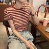 Summer Korean Short Sleeve T-shirts for Women Clothing Vintage Stripe Casual Slim T Shirt Harajuku Students Y2k Tops Streetwear