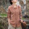 Women Vintage Tie-dye Shirts Tops Turn-down Collar Long Sleeve Button Spring Chinese Style Blouses