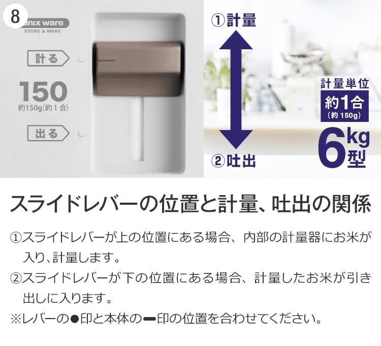 Asvel AZ Measuring Rice Container, 6kg Capacity, Measures Individual Rice Increments, Suitable for Wash-Free Rice, Slim Design, Washable, Disassembled