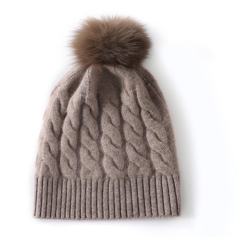 Autumn and winter new cashmere hat women's twisted hairball hat warm knitted thickened headgear versatile ear protection hat