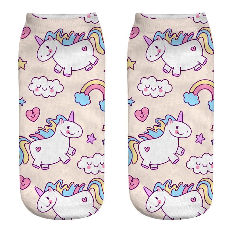 Harajuku 3D Print Unicorn Women Kawaii Ankle Licorne Chaussette Femme Calcetines Mujer Cute Art Socks Unisex