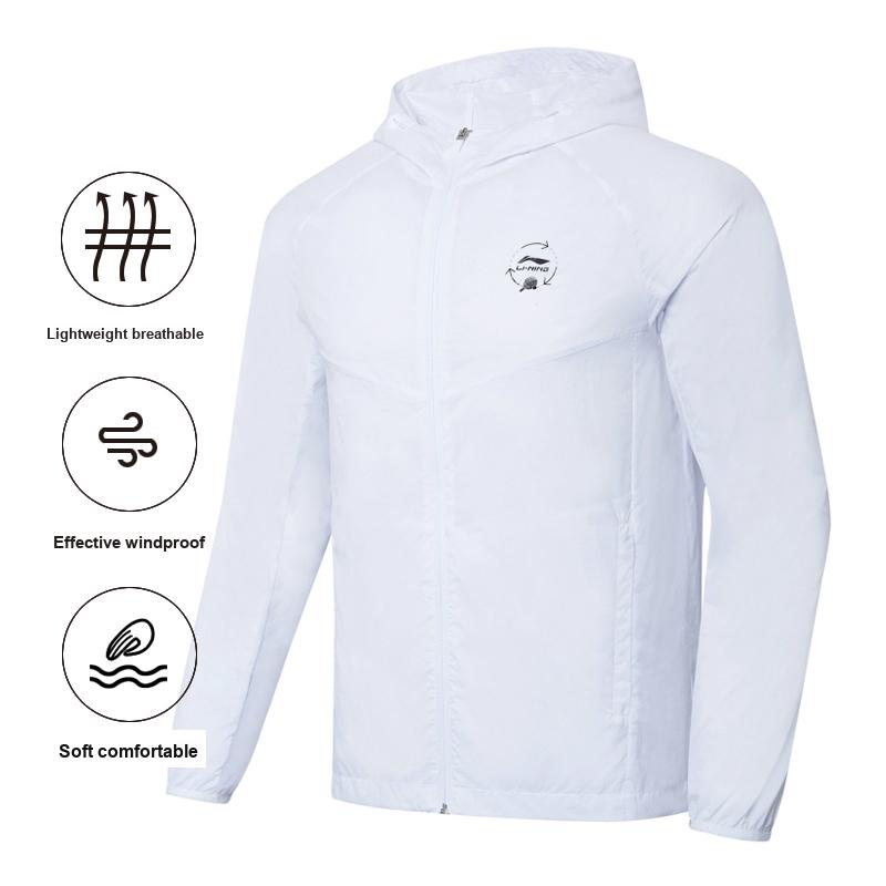 Li Ning Logo Letter Print Color Block Lightweight Sun Protection Jacket Unisex Jackets White AFDT159-1