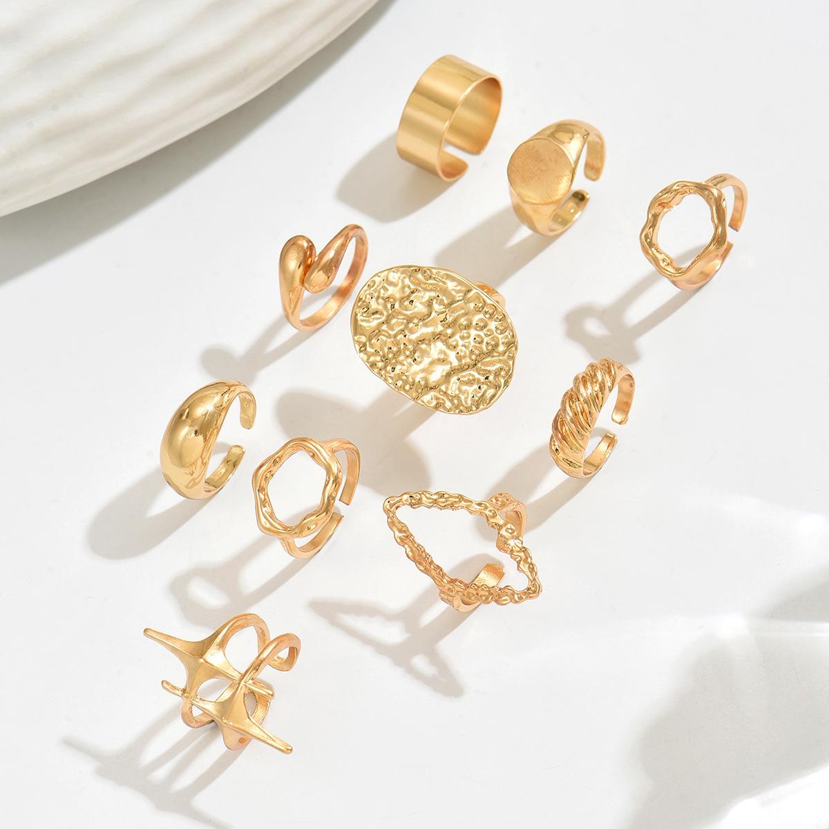 

New style jewelry, niche geometric metal 18k electroplated ring set, open ring.