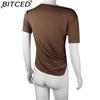 BITCED Spring/Summer Women's Slim-Fit Pleated Asymmetric Hem Short-Sleeved T-Shirt Top
