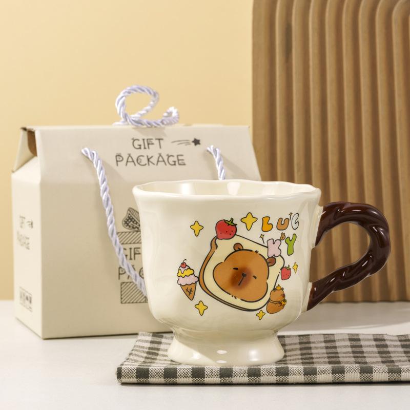Buddhist Kapibala Ceramic Cup High-Pretty Capybara Mug with Spoon Cute Student Water Cup Couple Souvenir