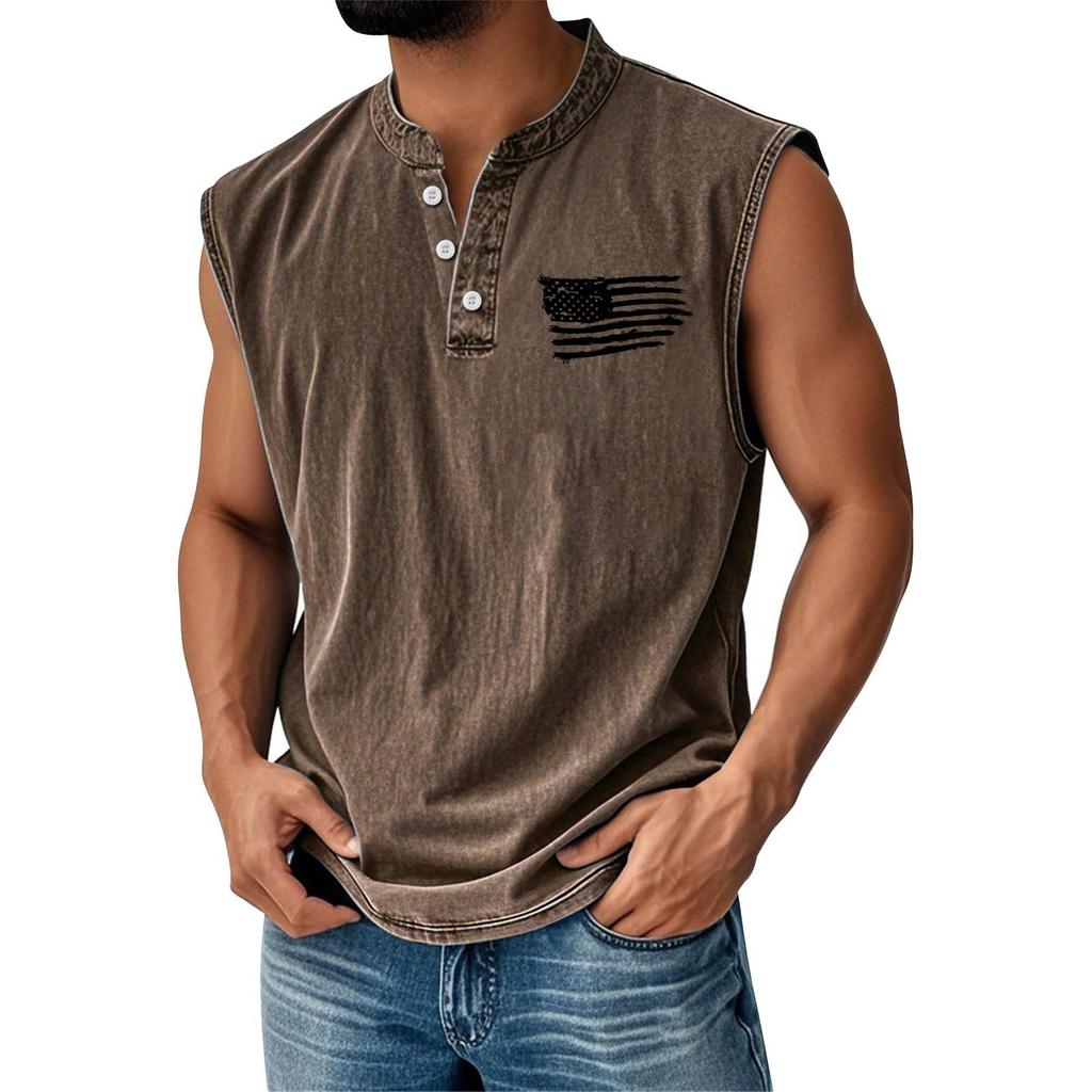 Men's Summer Independence Day Printed Sports Button Pocket Sleeveless Vest