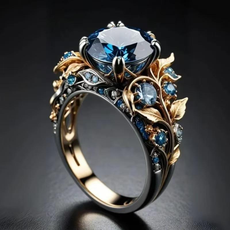 Vintage Flower Sapphire Unique Party Ring Elegant Unique Zircon Hollowed Out Trendy Women's Exquisite Wedding Accessories Gift