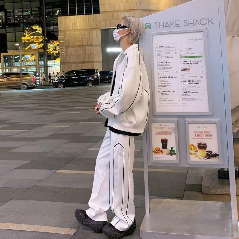 Men's High-End Casual Sportswear: Loose Cardigan Jacket & Wide-Leg Pants Two-Piece Set