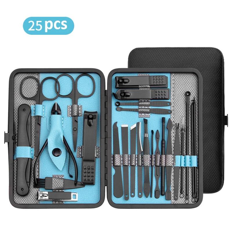 Kit de Manucure 10/15/25 Pièces Kit Complet Fonctionnalités Set Professionnel Acier Inoxydable Set de Pédicure Coupe-ongles Avec Étui Portable Idée Cadeau
