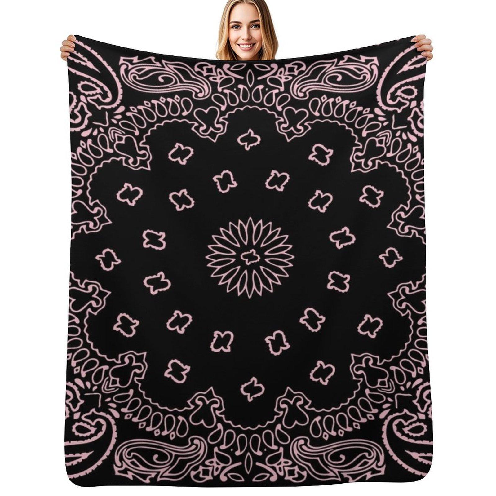 Bandana Black and Pink Throw Blanket All Weather Soft Throw Blanket for Sofa Size: 75*100cm, Weight: 230 GSM