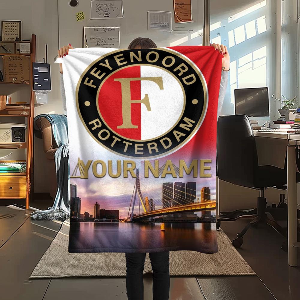 1PC Custom Name Feyenoord Patterned Flannel Blanket Suitable For All Seasons for Home Decor Warmth and Comfort Gifts Holiday Present_xia