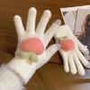 Persimmon Ruyi~ Cute knitted wool gloves for women's winter touch screen warm and cold-proof plush student cycling gloves