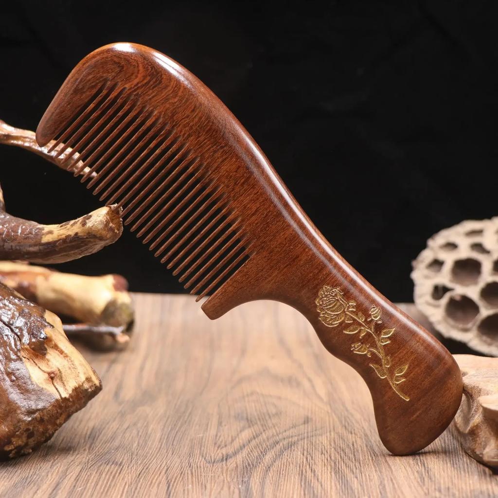 Thickened Boutique Old Peach Wood Comb Carved Electrostatic Hairdressing Wooden Hair Comb