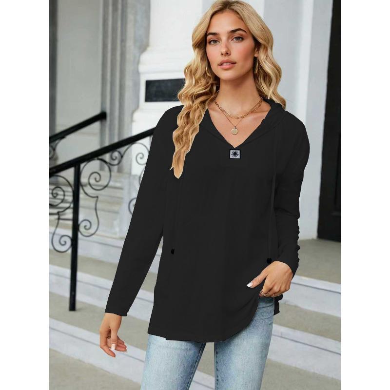 

Женская модная повседневная весенне-осенняя блузка-рубашка с принтом, длинным рукавом и капюшоном M чёрный