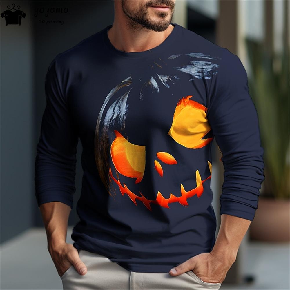 Halloween Print T shirt Men Fashion Men's Clothing Halloween Pumpkin Graphic T shirts Casual Men's Long Sleeve T-shirt Clothes