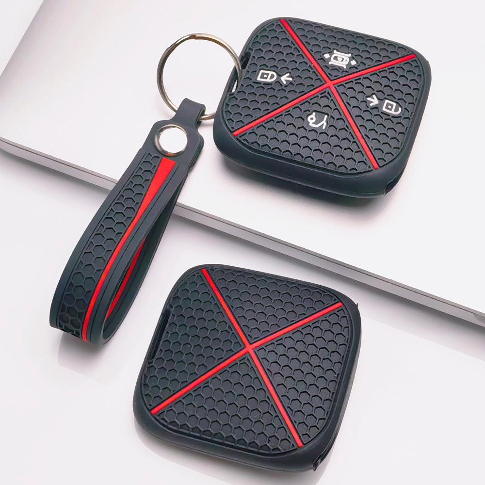 Silicone Smart Key Fob Cover for Zeekr Zeekr 001 Zeekr 009 Zeekr X Zeekr 007 with Keychain Honeycomb Texture Metal Keychain Smart Remote Key Protector