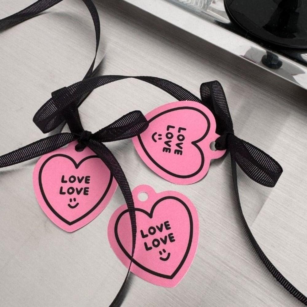 50pcs Heart Shaped Cards Valentine's Day Tags Pink Paper Hanging Decoration Gift Labels DIY Crafts Cake Decor Tag