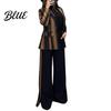 Ținută de Birou 2 Bucăți/Set Set Formal Doamnă Sacou Pantaloni Mânecă Lungă Bloc de Culoare Dungat Guler Revers Cardigan Jachetă Pantaloni Lungime Medie Crăpătură Pantalon Evazat
