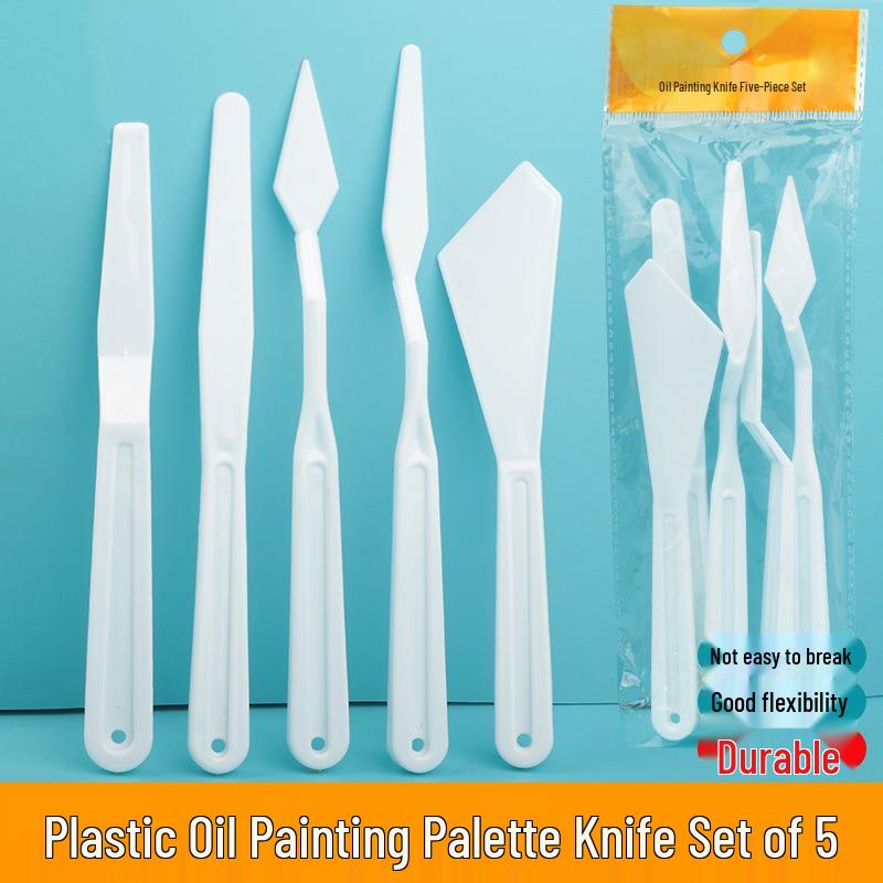 5-Piece Student Art Scraper Set: Plastic Handle Palette Knives for Oil, Gouache, and Acrylic Painting