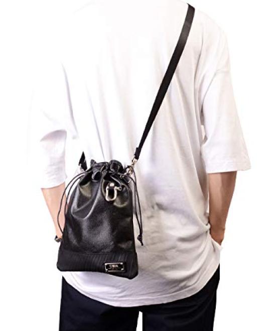 Morino Canvas X SEAL Drawstring Sacoche Shoulder Bag for Men Mini Shoulder Shoulder Crossbody Bag - Bag, Small, Lightweight, Waterproof, Bag, MS-032BK