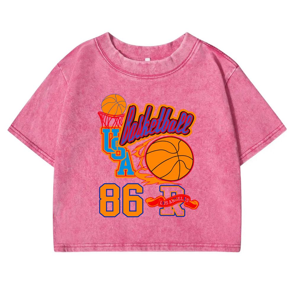 Basketball Usa 86 Letter Prints Washed Women T-Shirt Fashion Cotton Tee Shirts Street Short Sleeve All-Match T Shirt