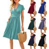 Women's Fashion Summer Casual Short-sleeved V-neck Pocket Short Party Dress