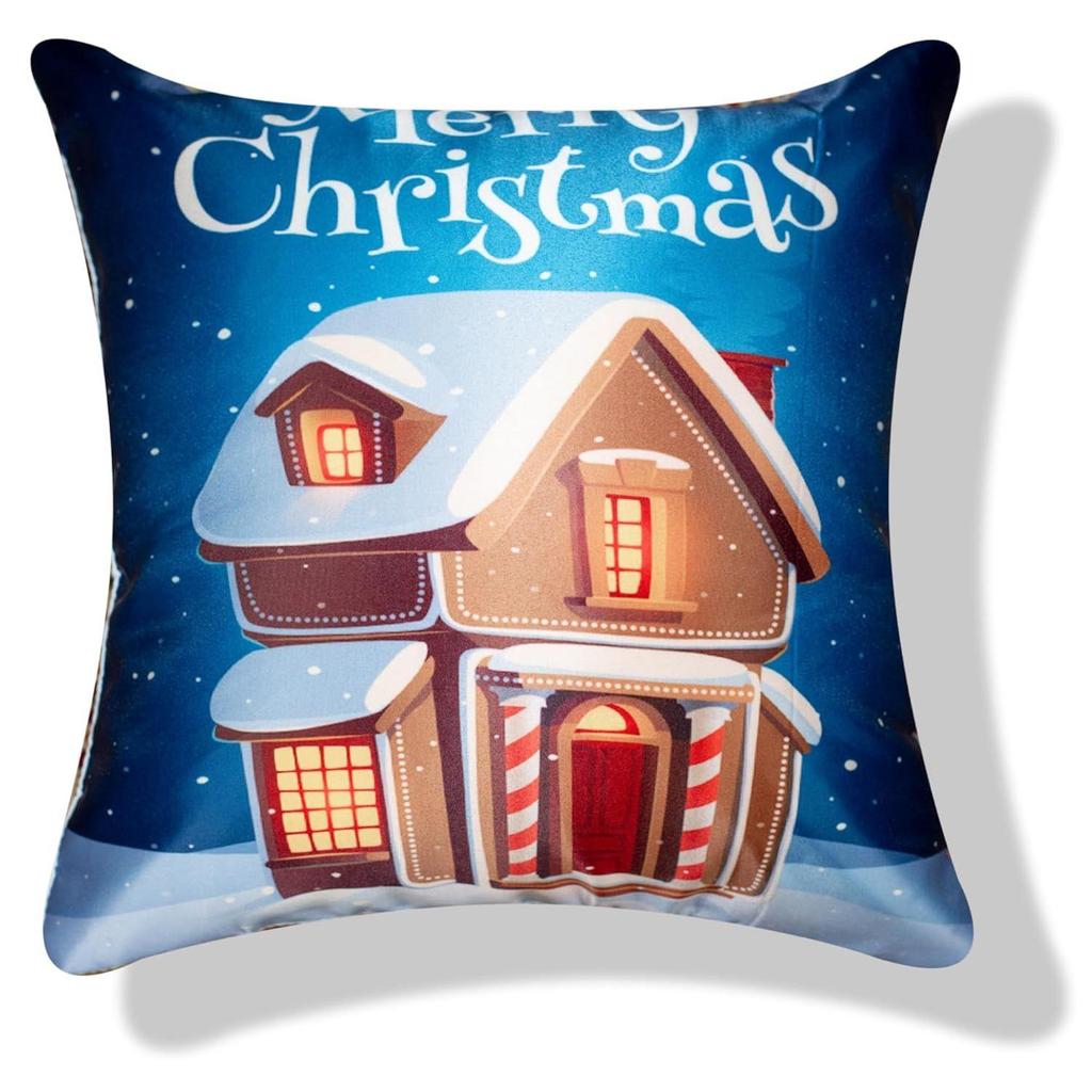 Decorative Merry Christmas Satin Cushion Cover 16 inch x 16 inch Set of 5, Cusion Cover for Sofa 16" 16