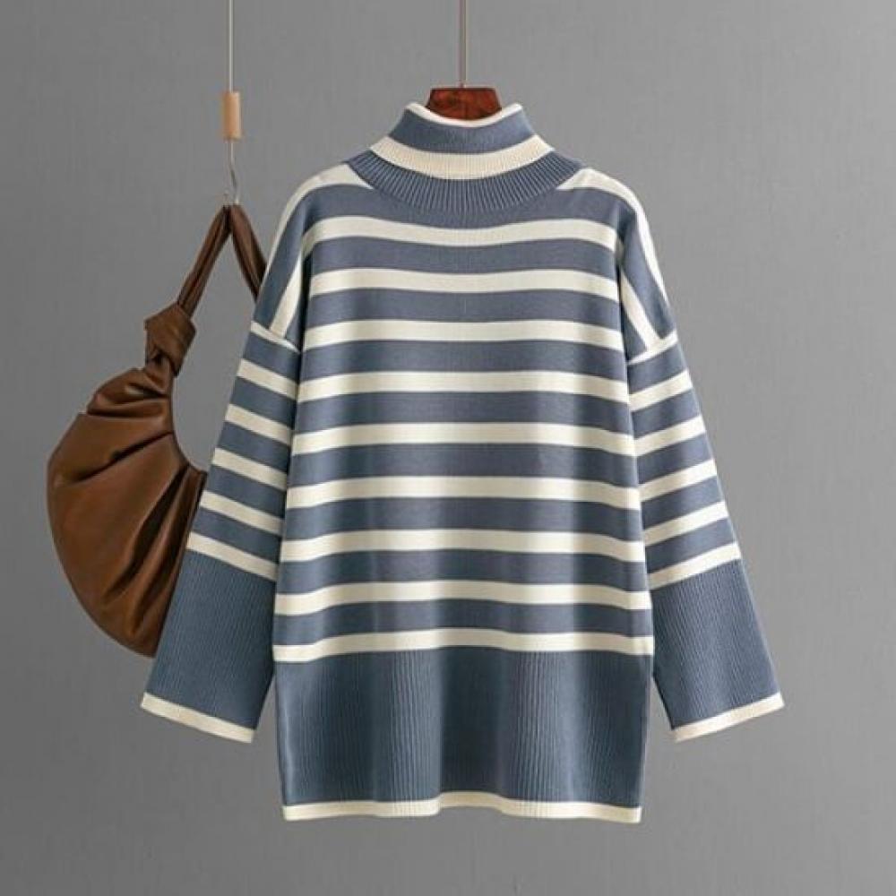 Navava Casual Stripe Turtle Neck Long Sleeve Knit Nk2674