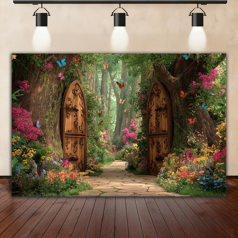 Dreamy Fairy Tale Forest Background, Natural Jungle Forest Wonderland Magic House, Children Birthday Party Photography Backdrop