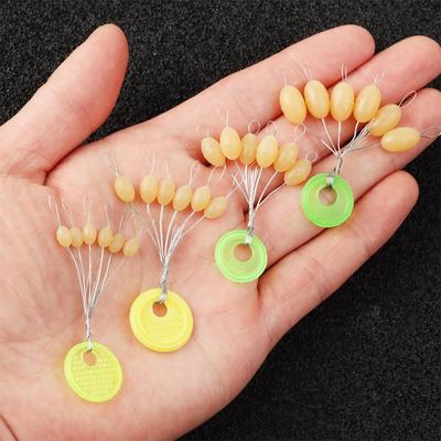 60Pcs(10 Groups) 6-20# Oval Luminous Space Beans Stopper Carp Line Stopper High Concentricity Rubber Float Catfish Flotador