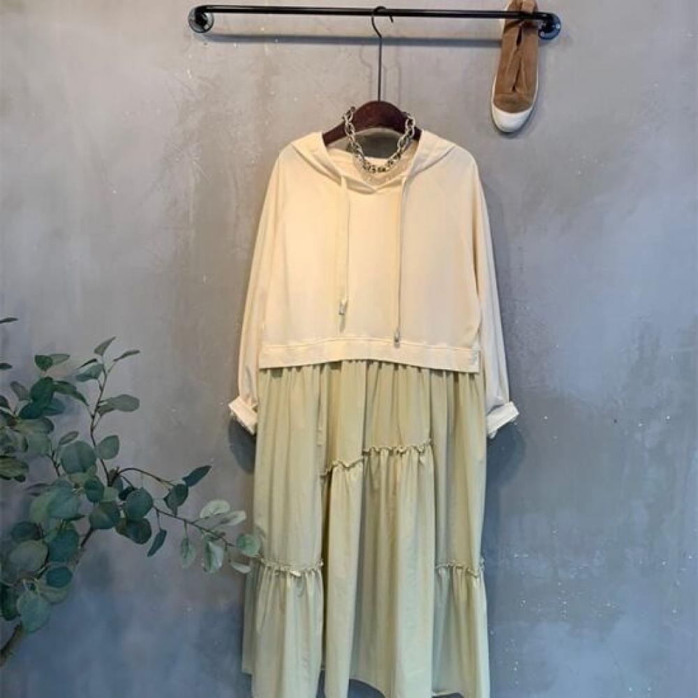 C S In The Room ChewIng Hood StrIng Layered Long dreSS 2Color C