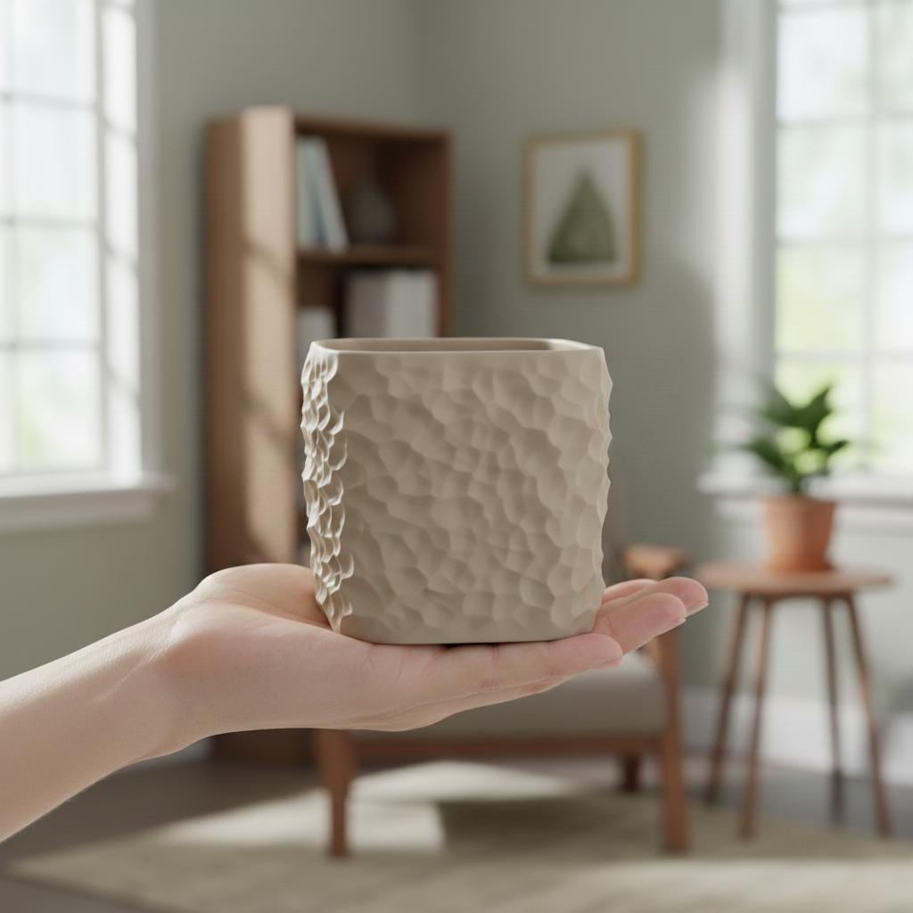 Beige Decorative Pot for Plants, Organic Structure
