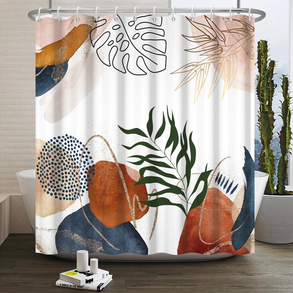 Nordic Wind Boho Shower Curtain for Bathroom Abstract Mid Century Modern Minimalist Geometric Arch Beige Bohemian Bath Curtain