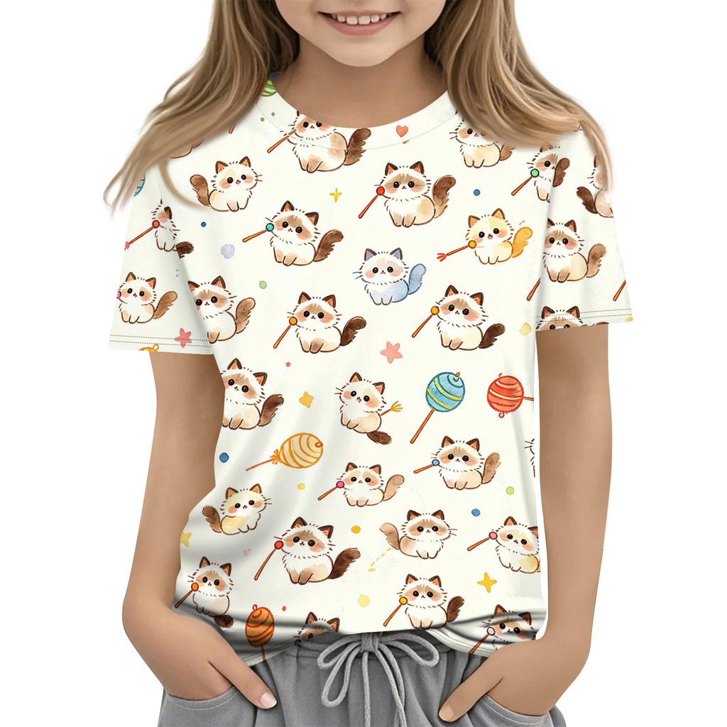 Kids Animal Print Crew Neck Short Sleeve Casual Loose Fit T Shirt Top for Children Soft Comfortable Fabric Suitable for Everyday Wear