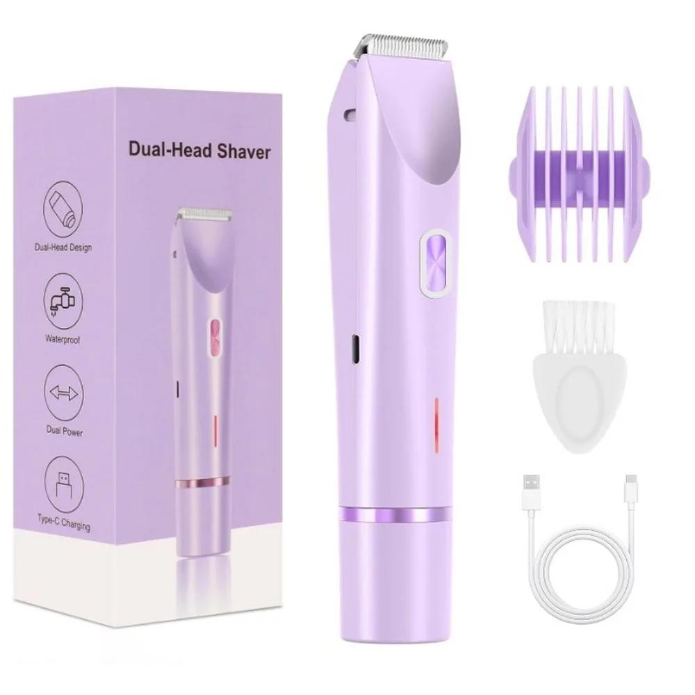 

2 in 1 Electric Razors for Women Double Head Shaver for Pubic Hair Trimmer IPX7 Waterproof Wet&Dry Use Bikini Shaver for Body фіолетовий