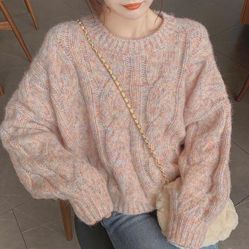 Fashion O Neck Long Sleeve Knitted Twist Pullover Women Sweater Autumn/winter Thickened Short Sweet Outerwear Top Casual Simple Loose Clothing