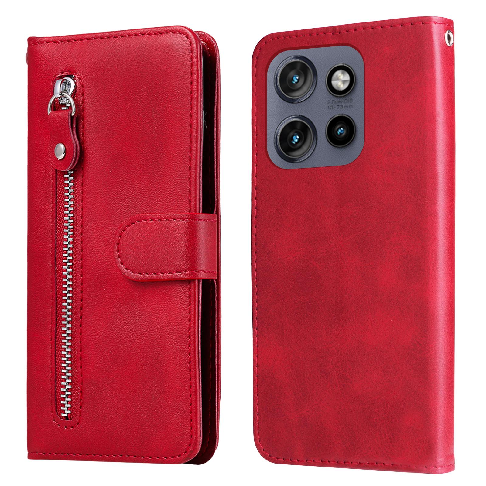 

Zipper Wallet Case for Motorola Edge 50 Neo 5G/ThinkPhone 25 5G/Moto S50 5G PU Leather Phone Cover Calf Texture Red