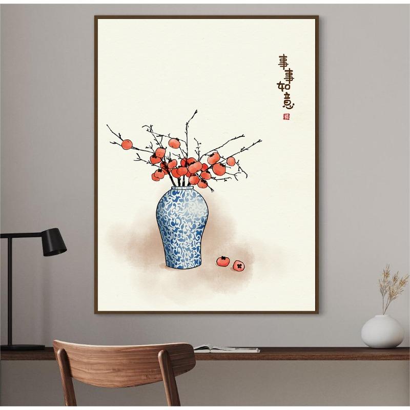 Vintage Chinese Painting Lotus Persimmon Bamboo Posters Prints Canvas Painting Wall Art Picture Living Room Home Decor