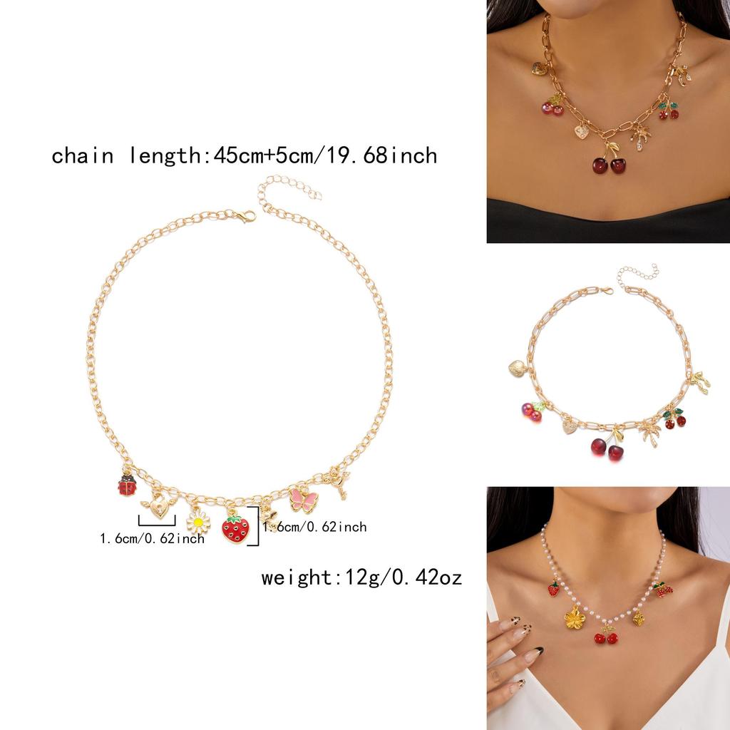Strawberry Charm Alloy Hand Chain With Butterfly Bow For Girls Summer Fashion
