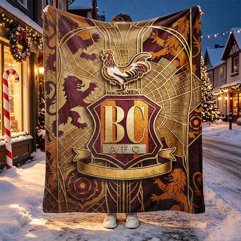 Bradford City AFC Pattern Blanket for Home Decoration, Bed, Sofa, Car Travel, Camping, Suitable for All Seasons, Birthday Christmas Gift