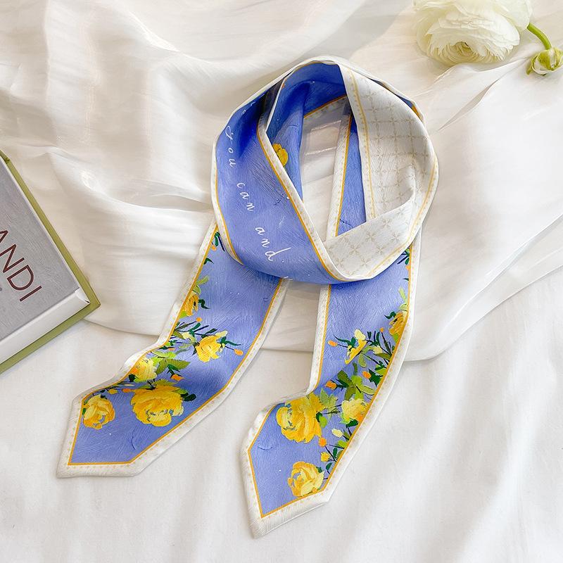 High Grade Hairband Silk Feel Neckerchief Women Scarf Long Skinny Headbands Cute Tie Scarves Luxury Print Bag Scarf For Ladies