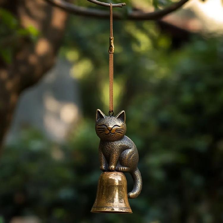 Lovely Kitten Wind Chimes Indoor and Outdoor Decoration Vintaged Bronze Metal Soothings Sounds for Garden Decoration Gift