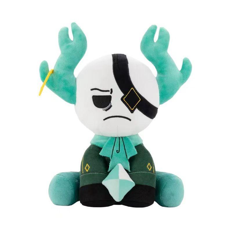 Medkit Plushie Game Character Stuffed Doll White Skull Green Antler Design Soft Sitting Plush Toy Cute Cartoon Ornament Collectible Gift For Game Fans