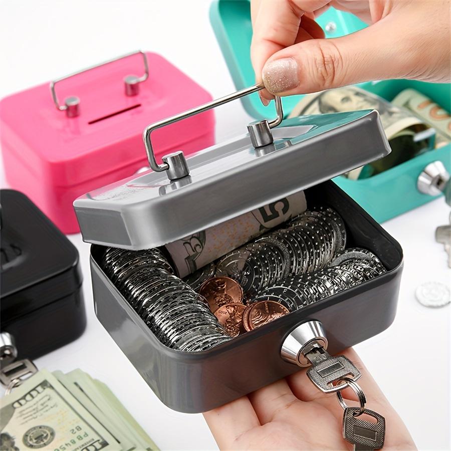 Secure Metal Keylock Storage Box Vault Adult Penny Bank Coin Saver Cash Deposit Register for Daily Home Office Use 4.5*3.8*2.3in