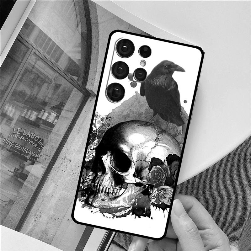 Raven Dark Crow Skull Phone Case For Samsung Galaxy S25 Ultra S9 S10 S20 FE S21 S22 S23 Plus S24 Ultra Full Cover