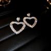 Zircon Rhinest Set Hollow Love Earrings for Women Korean Sweet Temperament Drop Earrings Exaggerated Luxury Wedding Zircon