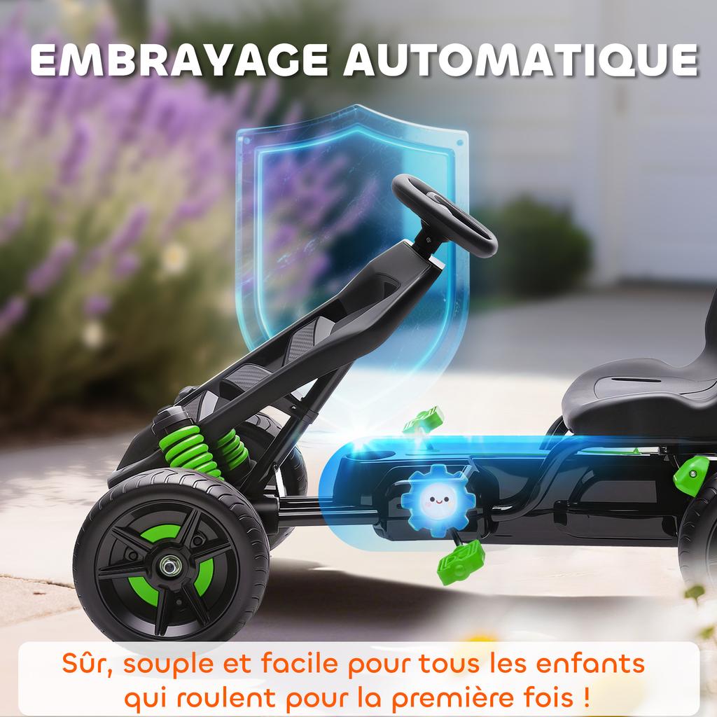 Pedal Go Kart for Kids Aged 3-6 Years, with Freewheel System, Brake, EVA Anti-Slip Wheels, Green