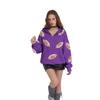 Women's Half Zip Hooded Sweatshirt with Football Print for Casual Wear
