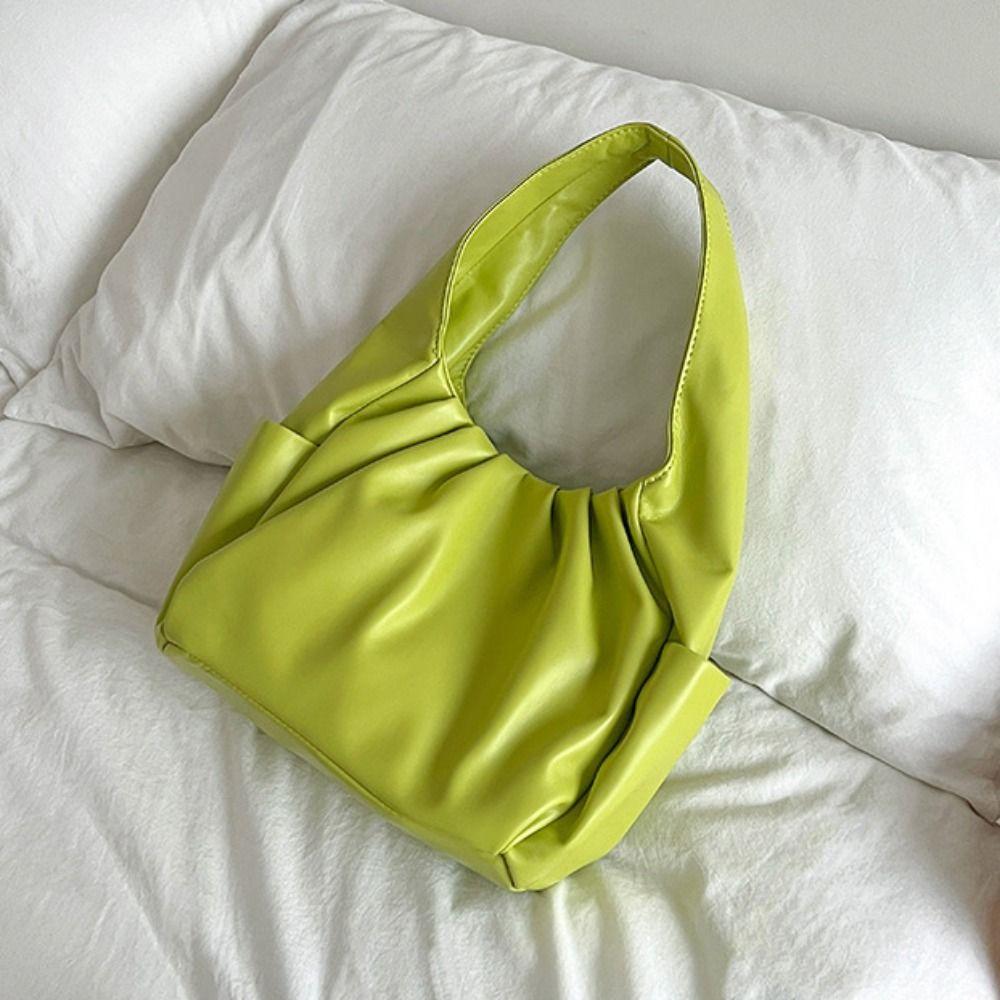 Korean Style Pleated Handbag Underarm Bag PU Leather Underarm Bag Croissant Cloud Bag  Shopping