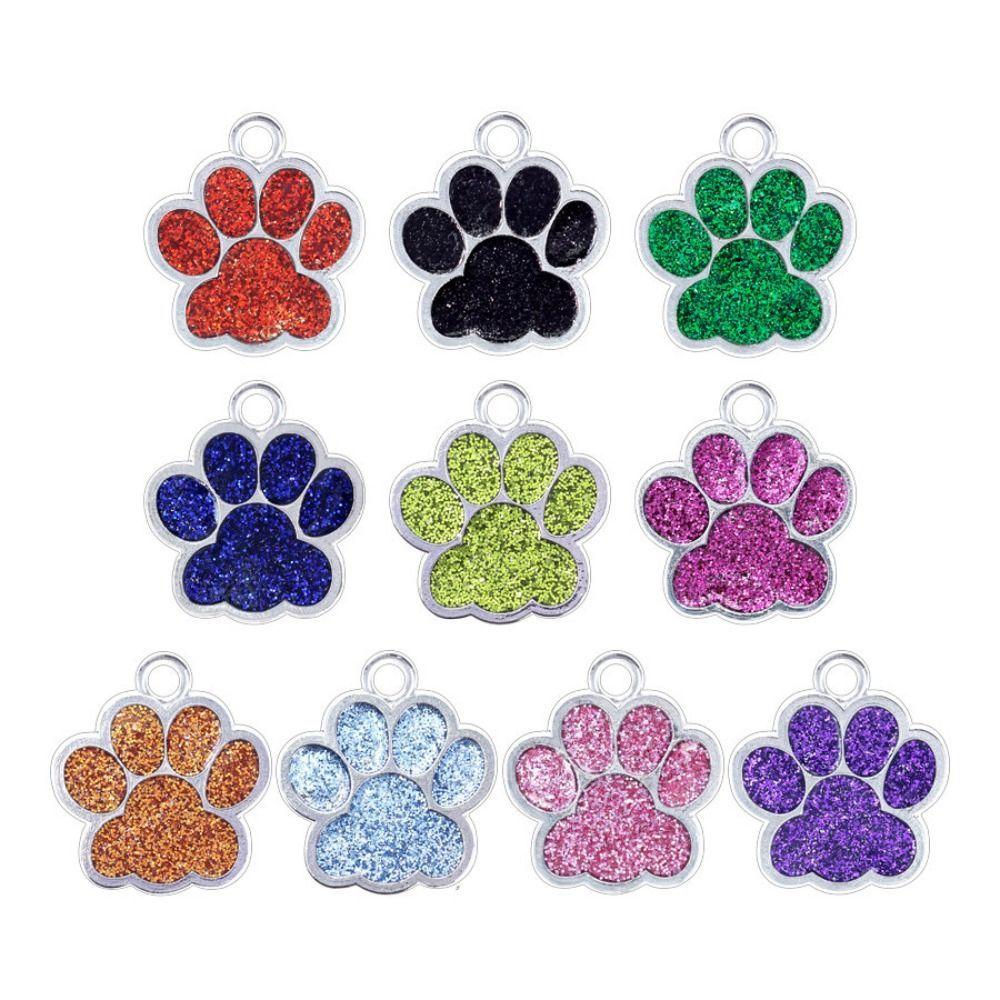 Cat Dog Paw Print Dog Cat Tags Personalized Exquisite Pet Glitter Pendant Anti-Lost with Hook Pet Collar Tag Pendant Kitten